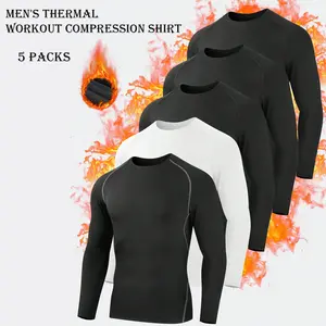 5 Pack Men's Thermal Compression Shirts Workout Long Sleeve Tops Fleece Lined Long Sleeve Athletic Base Layer Cold Weather Gear Workout Tops For Skiing Cycling Gym Football Sports outdoorfun