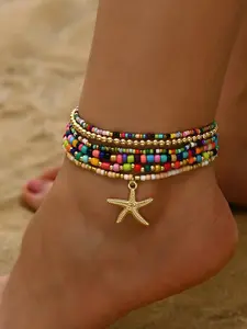 Boho Style Starfish & Beaded Anklet, Fashionable Beaded Anklet for Women & Girls, Casual Trendy Body Jewelry for Party, Daily Decor for Birthday Gift, Fashion Jewelry Accessories