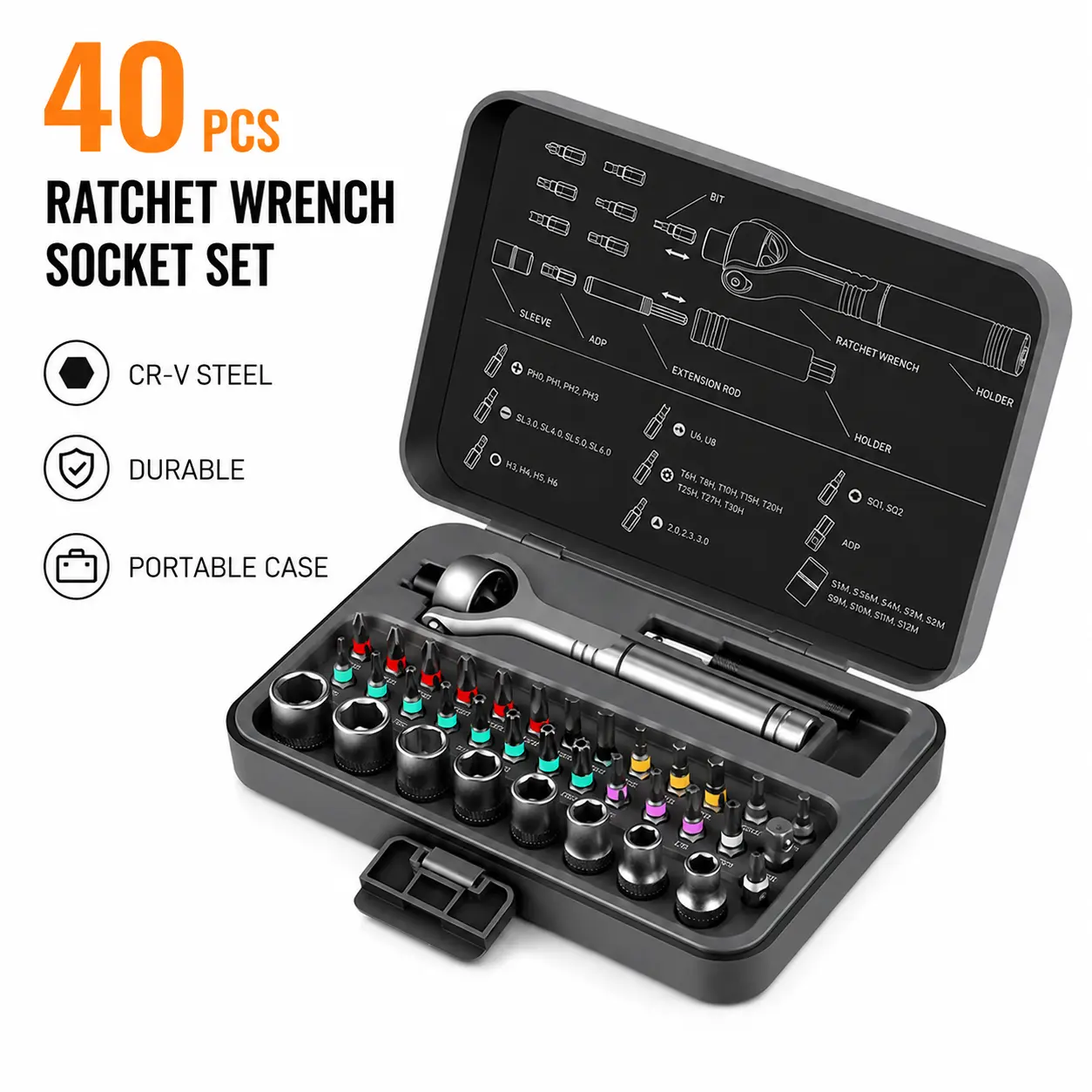 Magnetic Ratchet Torx Combination Tool Kit Set - Magnetic Hex Shank Screwdriver Sets, Torx Bits, Flat-Tipped Screwdrivers, Steel Sockets, Portable Case for Car & Home Repair, Compact Power for Every Repair Job