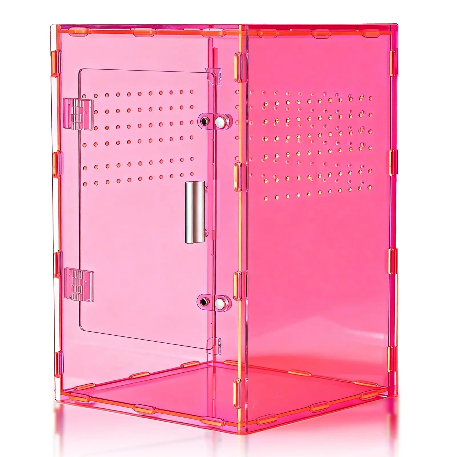 MonsterBox Enclosure's 8x8x12 Acrylic Reptile Tank Cyberpunk Pink Terrarium Enclosure for Crested Geckos & Small Pets with Tropical Rainforest Inspired Design