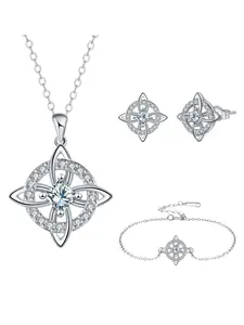 Elegant Celtic Starburst Chain Necklace Set with Zircon Pendant, Stainless Steel Jewelry Gift for Anniversary Birthday Christmas, Jewellery Gift Set