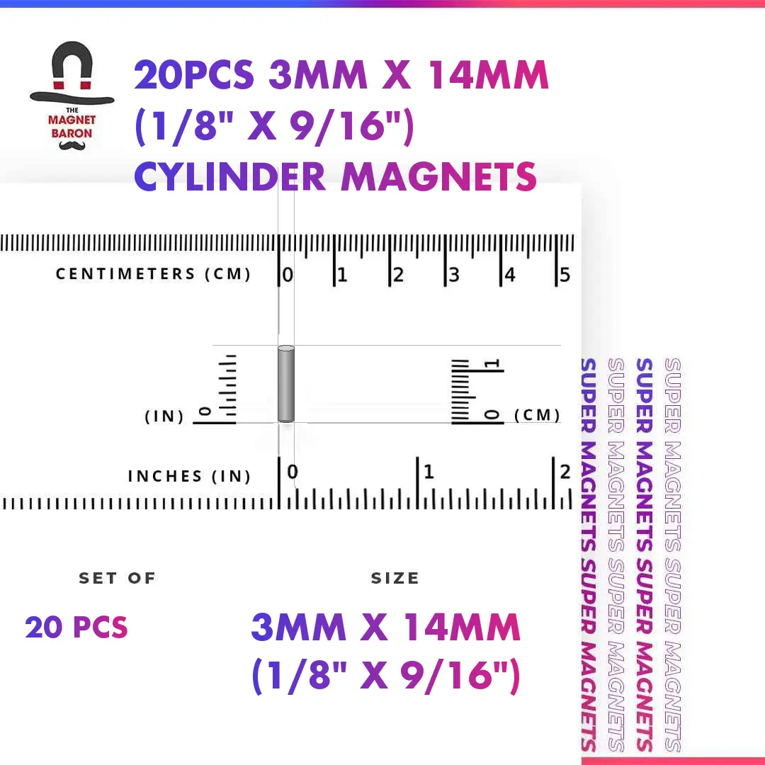 20pcs 3mm x 14mm Cylinder Magnets