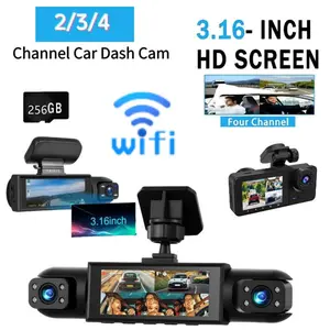Lasate HD Car Camera with Loop Recording, Four-Lens Dash Cam with 256GB Storage Card, Rearview Camera and WiFi Connection, Wifi Car Dashcam