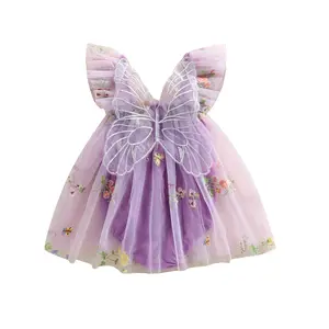 Newborn Infant Baby Girl Halloween Costume Butterfly Wing Mesh Flower Sleeveless Tulle Fairy Romper Dress Birthday Tutu Dress