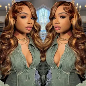 [BROWN HIGHLIGHT BODY WAVE ]ALIGLOSSY 13x4 4/30 Highlight Body Wave Wig Human Hair Lace Frontal Wigs Human Hair Pre Plucked 180 Density Body Wave Human Hair Wigs