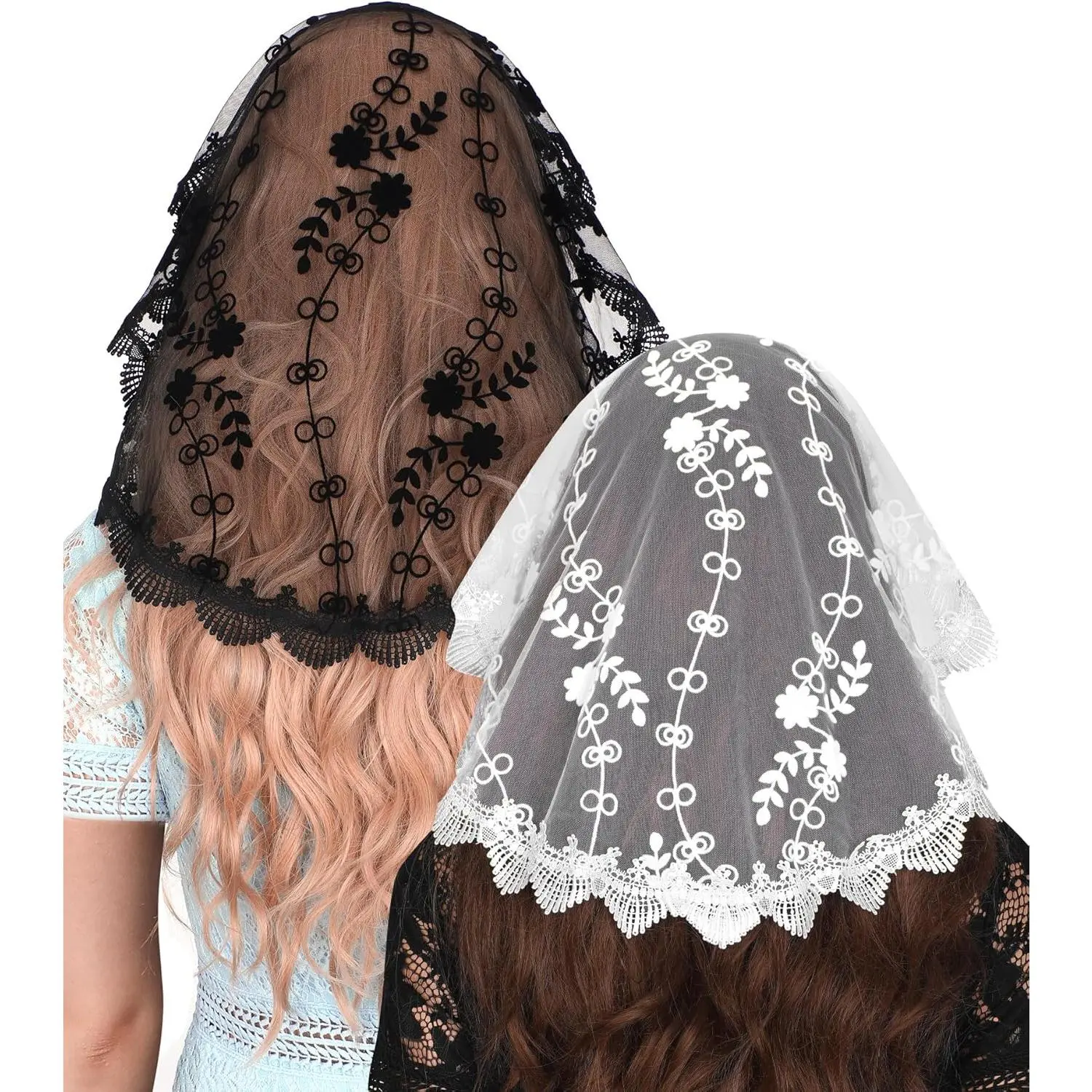 Mantveil Catholic Floral Lace Headscarf - Small Circle Mantilla Chapel Cap Veil for Women, Latin Mass Use, Floral Headscarf
