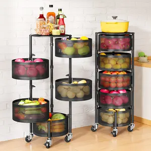 1 Piece 3/4/5 Layer Office Cart Storage Cabinet, Rotatable Multi-layer Round Storage Rack, Round Floor Vegetable Basket Storage Rack, Storage Supplies File Rack, Holiday Storage, Local Warehouse