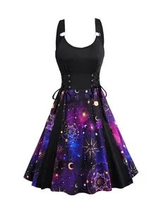 Women's Galaxy Print Ring Linked A Line Dress, Fashion Casual Sleeveless Dress for Daily Outdoor Wear, Ladies Clothes for All Seasons, Elegant Fashion Chic