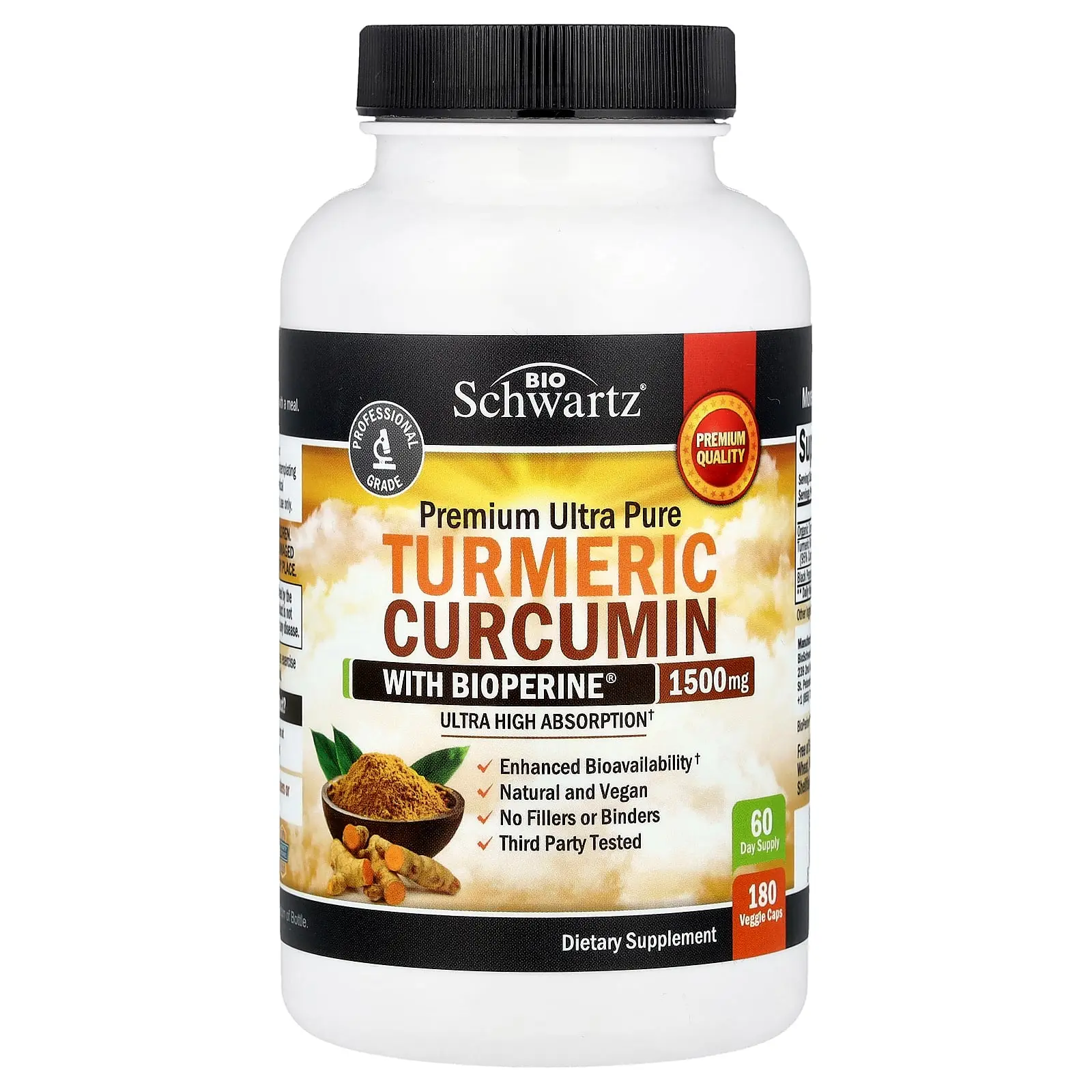 BioSchwartz Premium Ultra Pure, Turmeric Curcumin With Bioperine®, 180 Veggie Caps