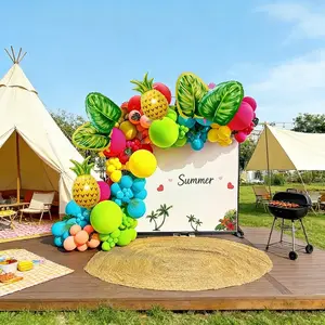 New Fruit Pineapple Coconut Leaf Summer Beach Theme Aluminum Foil Balloon Birthday Party Background Decoration Setup
