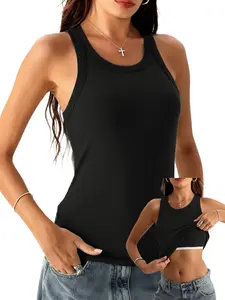 Danysu Racerback Tank Tops with Built in Bra for Women High Neck Ribbed Basics Fitted Long Going Out Tanks