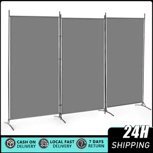 3-Panel Foldable Privacy Screen Room Divider, 6 Ft Tall Freestanding Steel-Frame Partition Wall, 102''W x 20''D x 71''H Grey, Easy to Move and Store