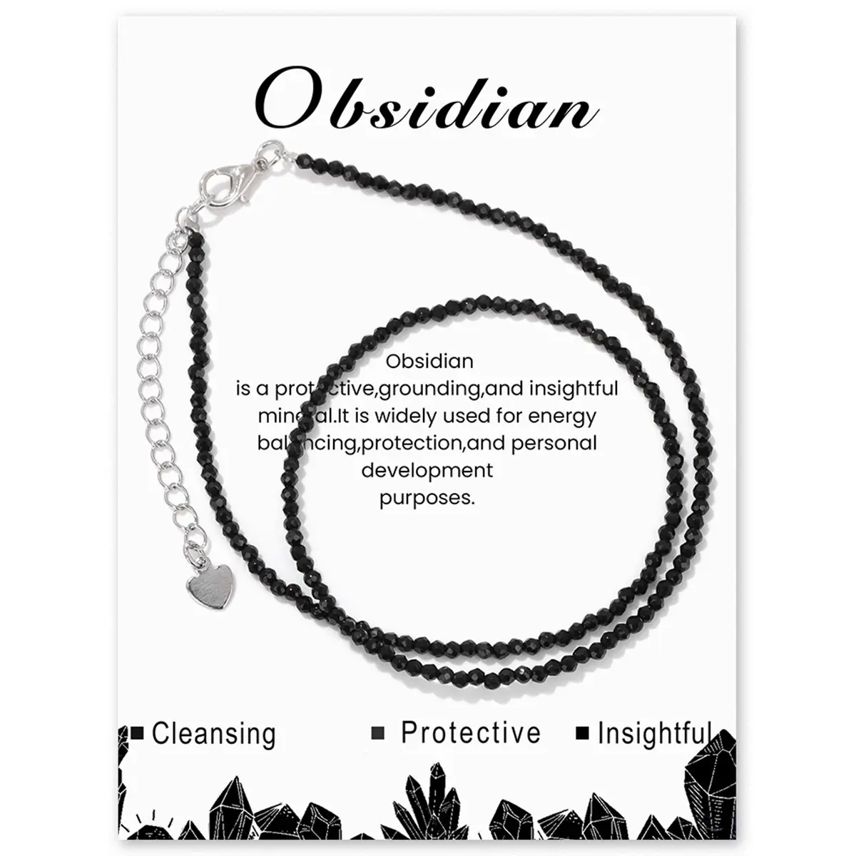 Black Obsidian Choker Necklace - 15+2inches Natural Gemstone Beaded Necklaces - Handmade Spiritual Healing Necklace for Balancing Energy