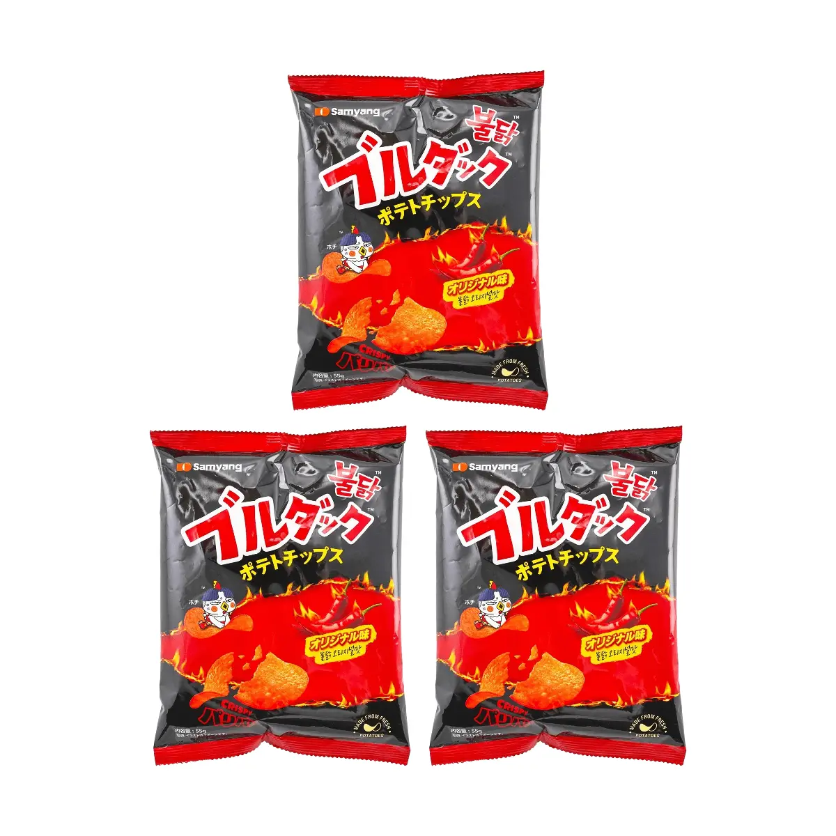 3 Pack SAMYANG Buldak Hot Chicken Original Potato Chips 1.94 oz - Korean Spicy Snack
