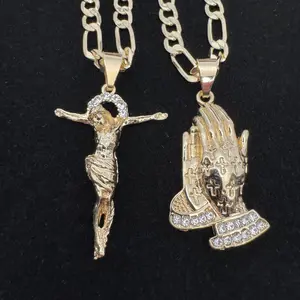 Praying Hands Santa Holy Bible Necklace 14k Gold Plated Jesus Christ Necklace Gold Cross