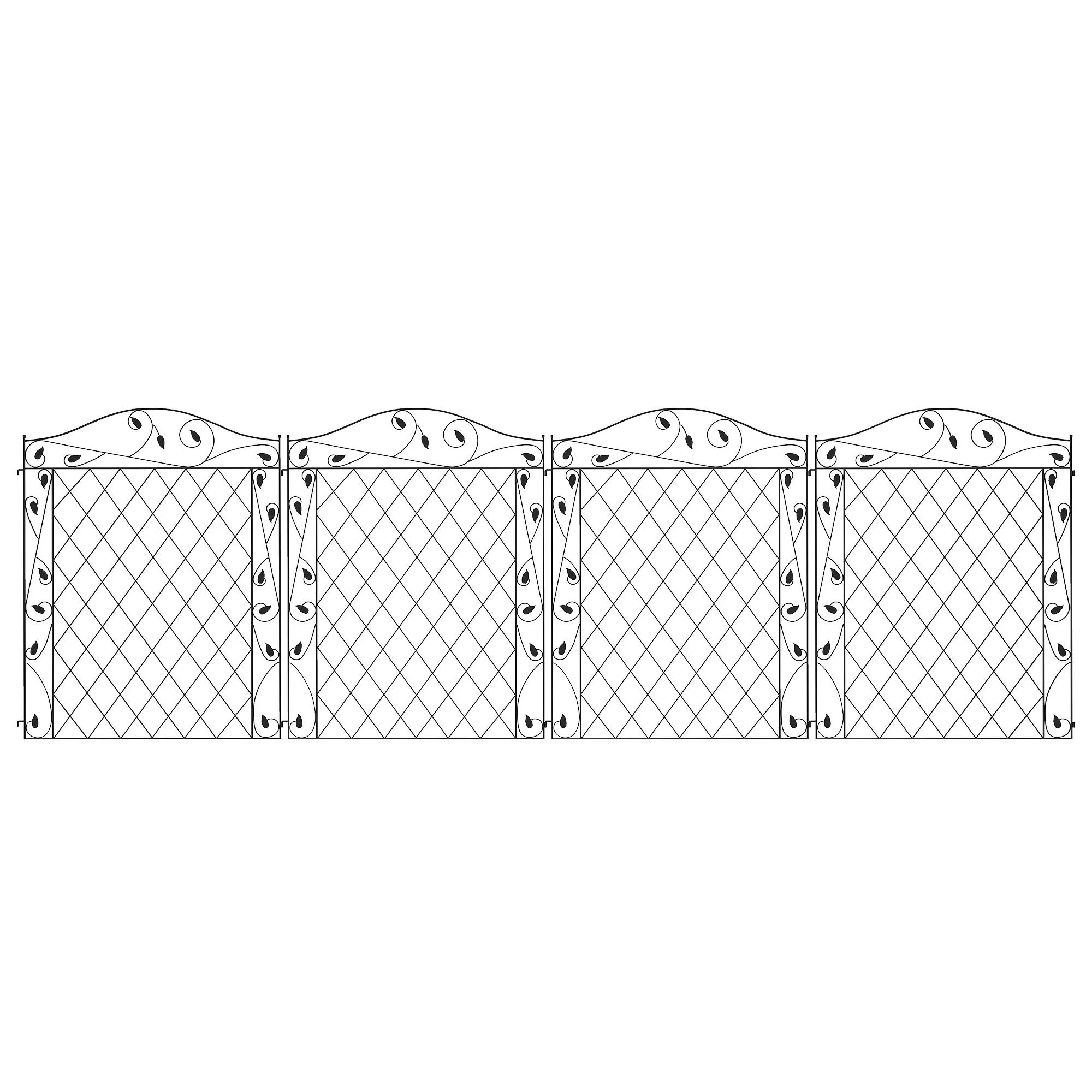 4 Pack Steel Garden Fence Panels Black Wavey Vines Grid Design 43 Inch Tall 11.5 Foot Long for Yard Flower Edging Rust Resistant No Tools Ground Stakes Outdoor Decor