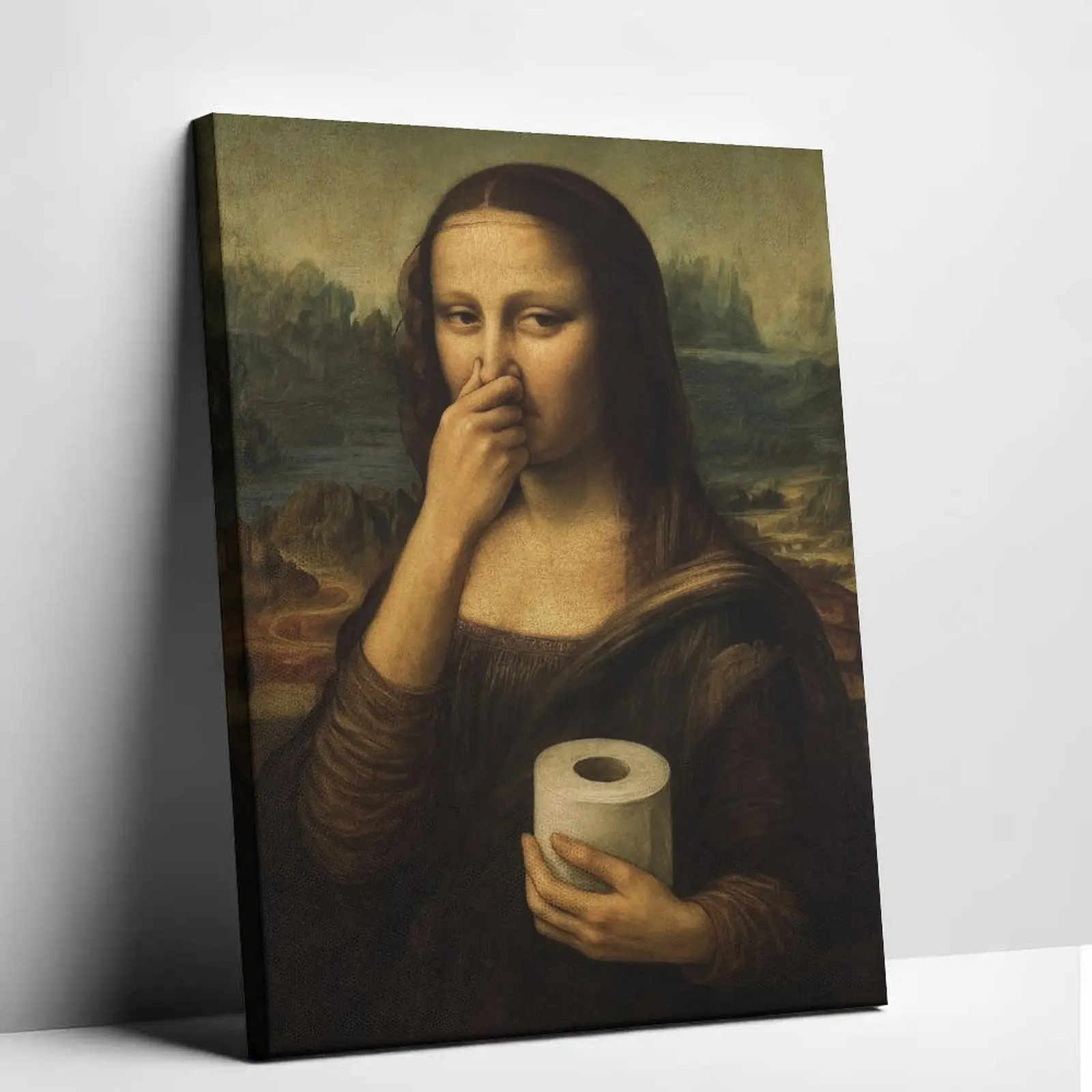 Funny Mona Lisa Bathroom Poster Wall Art Vintage Decor Parody Art Print Humorous Poster Eco-Friendly Material Fade-Resistant Waterproof UV-Protected Vibrant Colors - Decoration