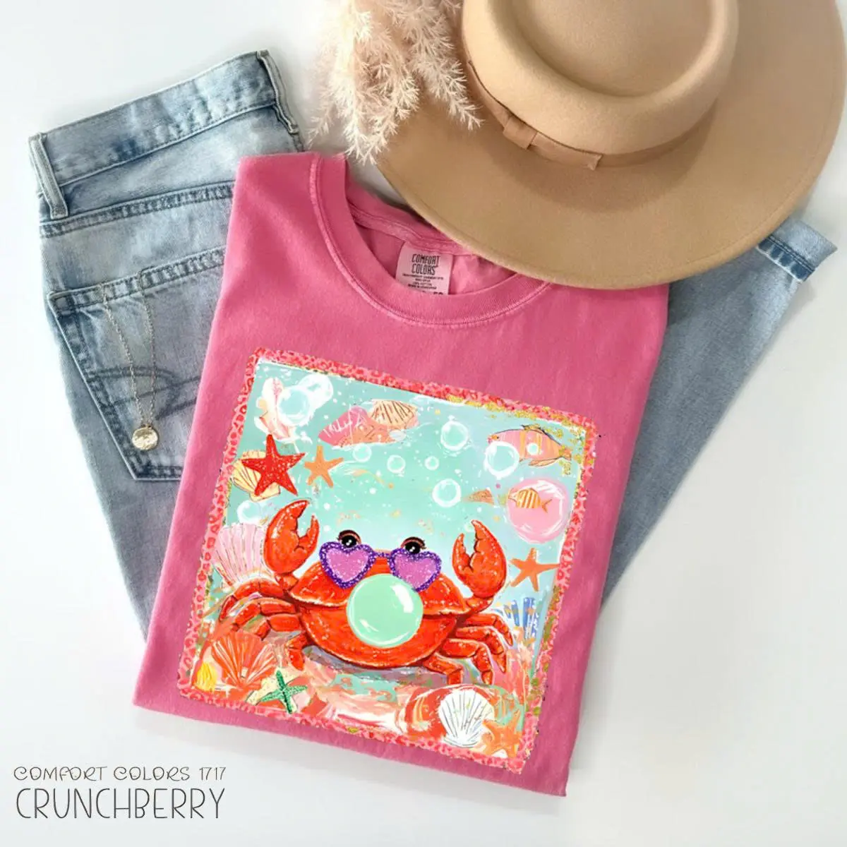 Comfort Colors Summer Crab Graphic T Shirt, Summer Beach Vibes Tee, Coastal Vacation Outfits, Ocean Lover T-shirt, Summer Aesthetic Top, Preppy Gift For Her