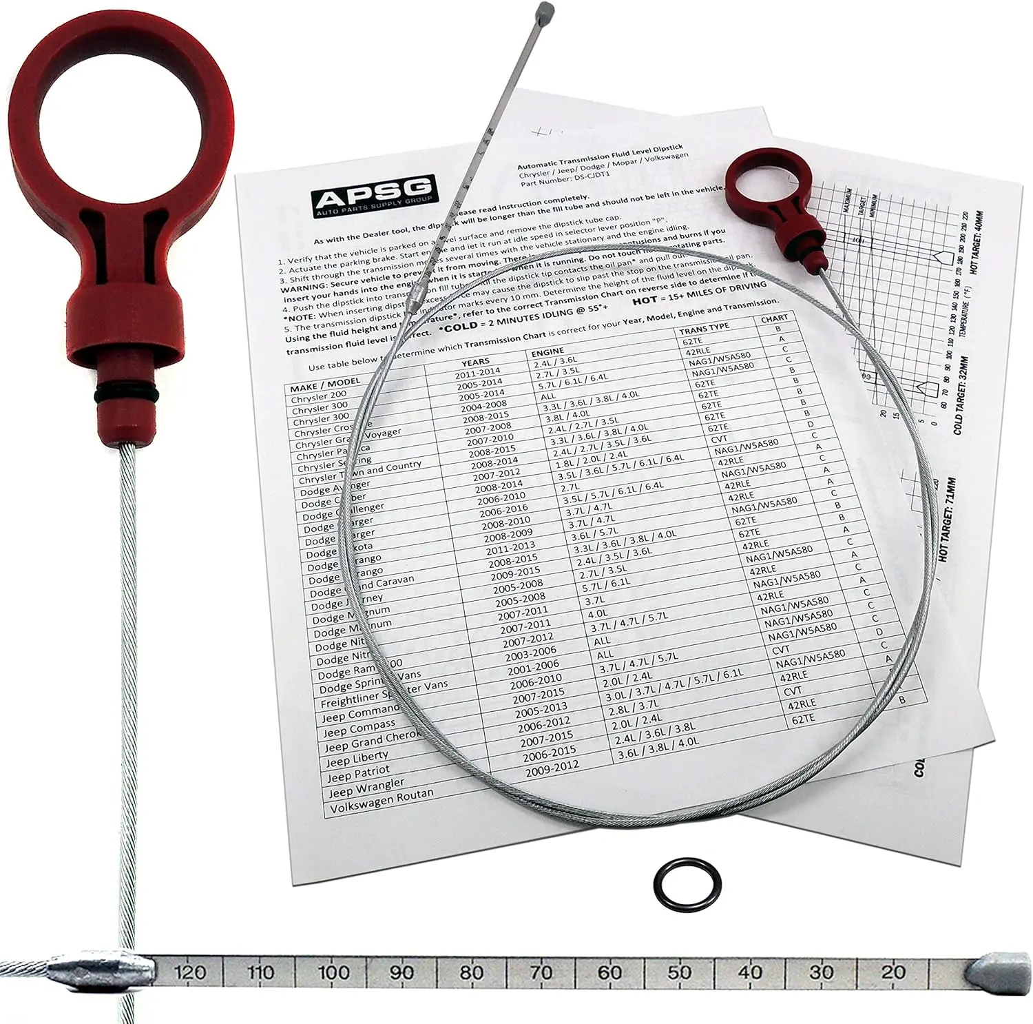Transmission Fluid Dipstick - Tool -| Compatible with Chrysler Jeep Dodge VW Vehicles.| W/Instructions + Cap O-Ring| Automatic Trans: 8863B, 9336,42RLE, NAG1, 62TE 2.7 3.5 3.6 3.7 5.7 6.1 6.4