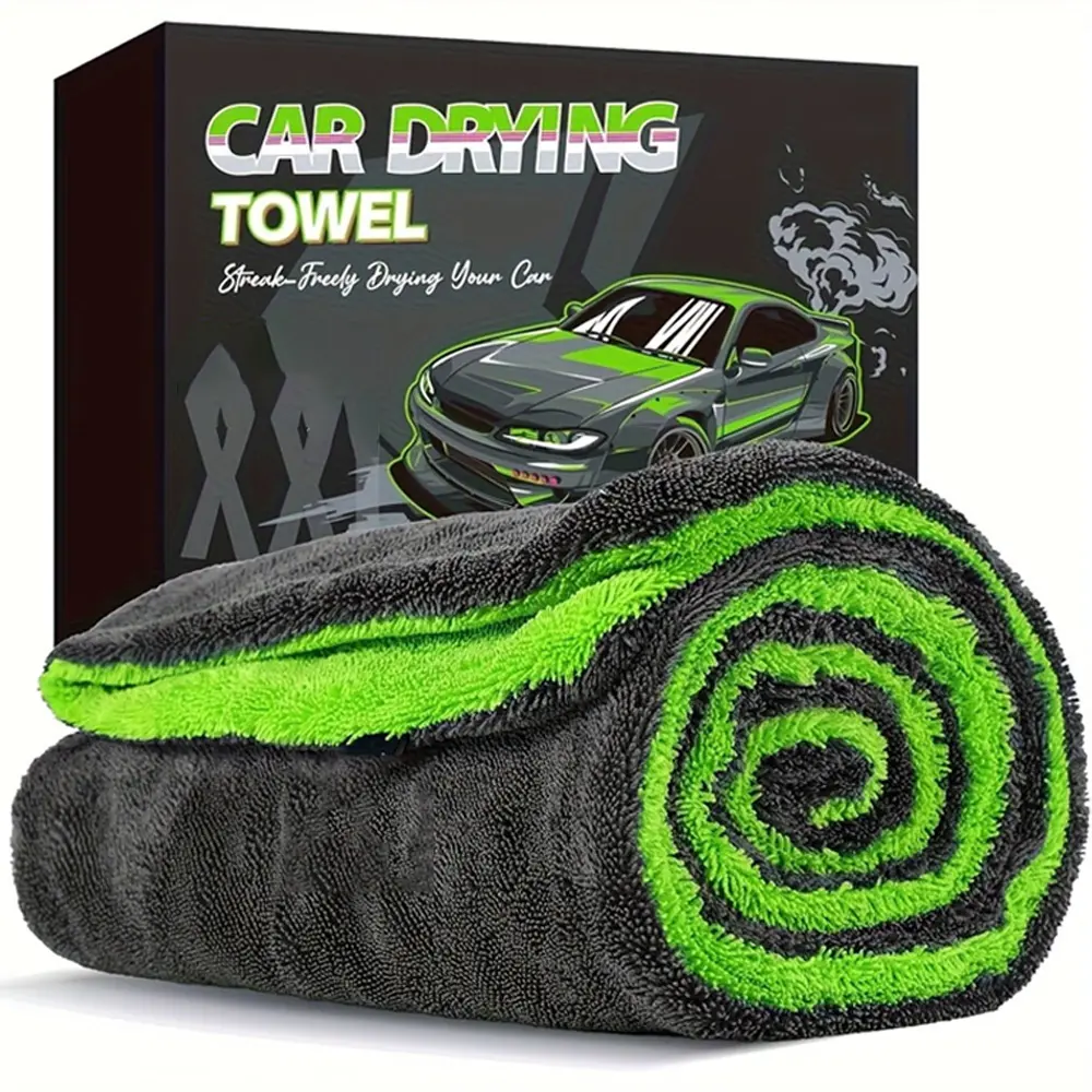 Double Sided Microfiber Car Drying Towel, Ultra Absorbent Scratch-Free Lint Free Large Size Auto Wash Cloth Soft Microfiber Cleaning Rag for Car Paint Glass TPU Film Detailing