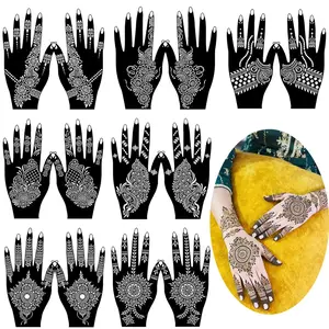 14 Sheets Henna Hands Tattoo Stencil Kit,Temporary Tattoos Stencil Stickers for Women and Girls Indian Arabian Realistic Tattoo Templates