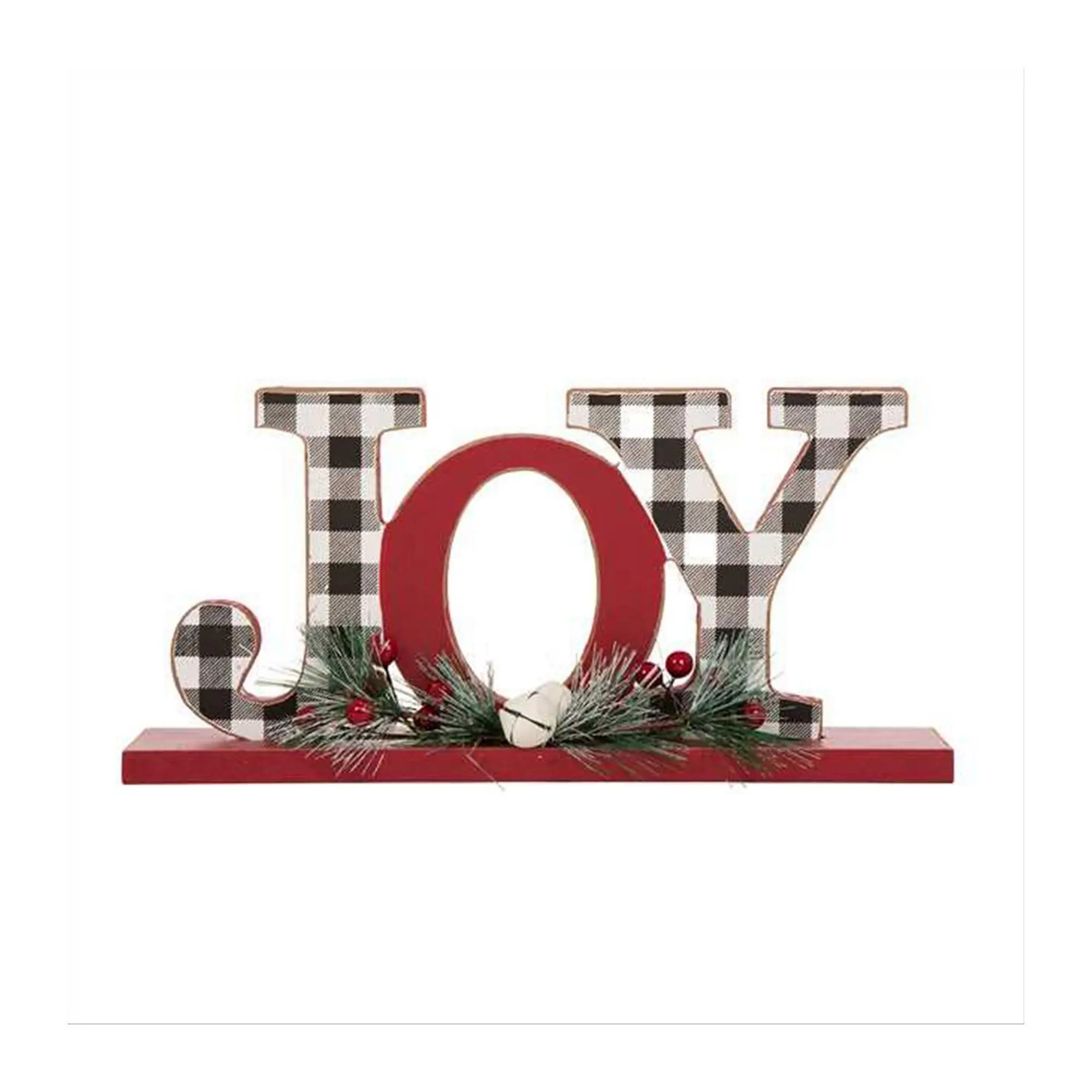 Glitzhome JOY Red and Buffalo Plaid Christmas T able Decor