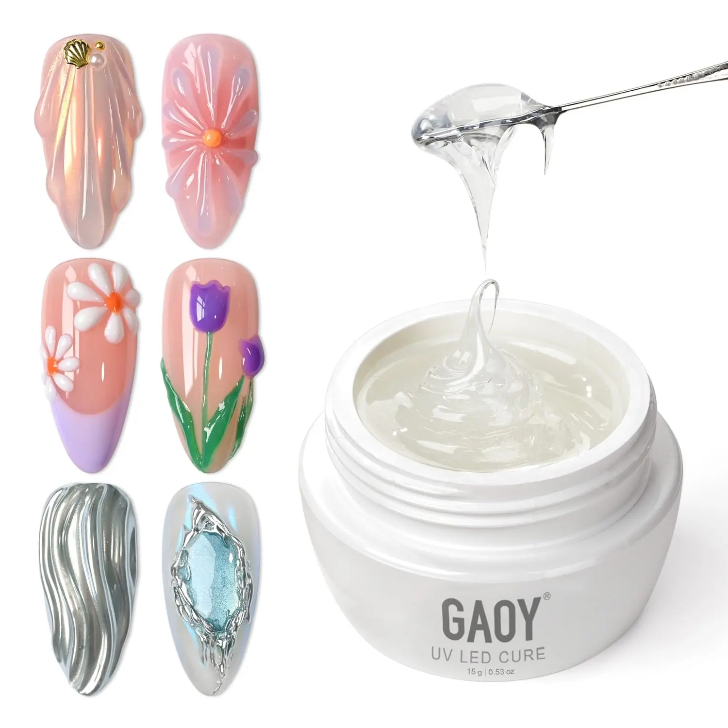 GAOY 3D Sculpting Gel for Nail Art Chrome Powder & Painting, No Wipe | 15g Clear Semi-solid Gel, Drawing, Modeling, Sticking Rhinestones, Salon & Home DIY Nail Art
