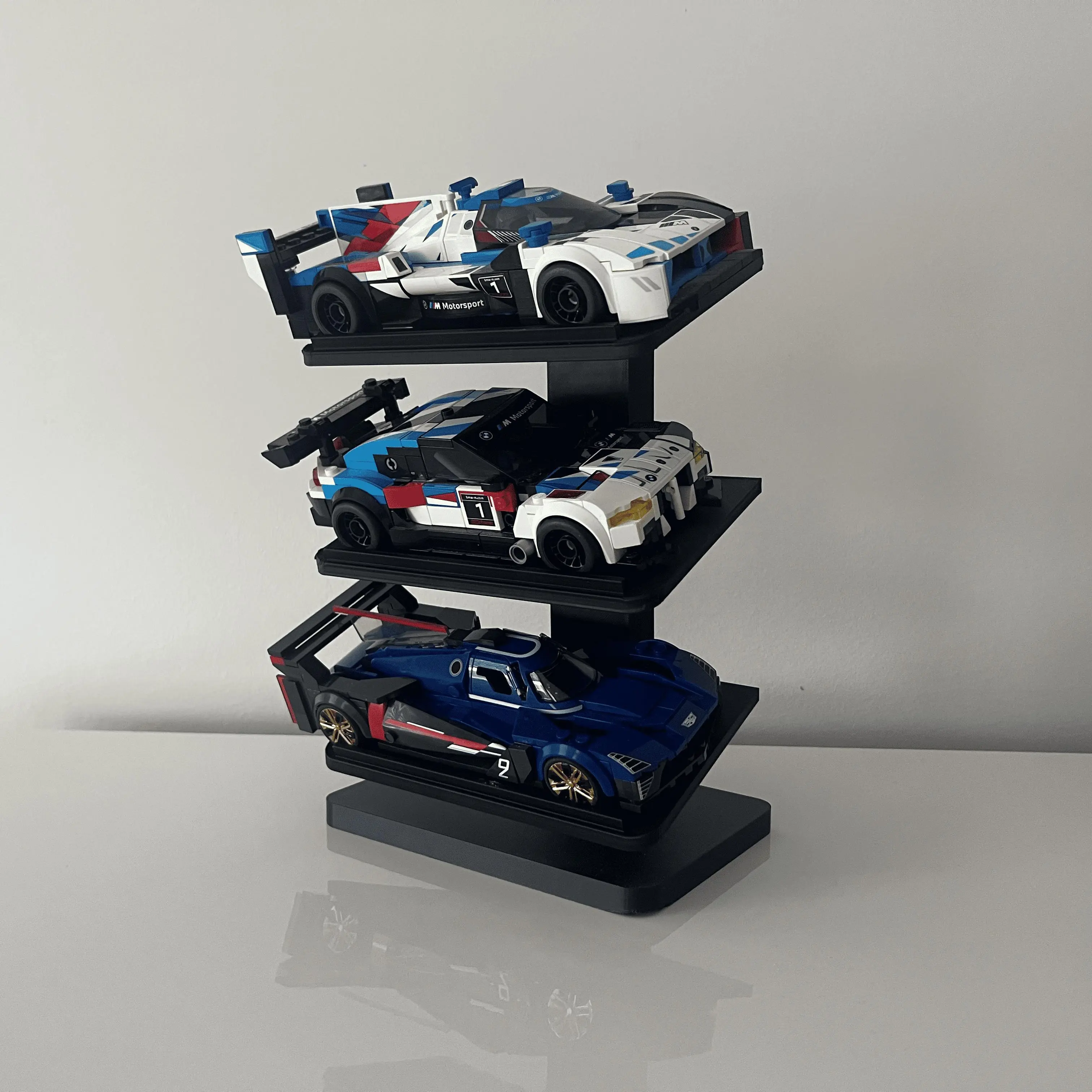 3D Printed Brick Car Display Holder – 3 Car Stand for 8-Stud Race Cars