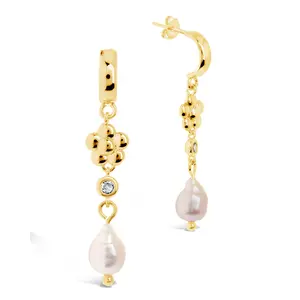 June CZ Flower & Pearl Hoop Earrings June CZ Flower & Pearl Hoop Earrings