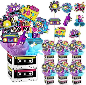 6 Set 90's Party Decorations Retro 1990's Centerpiece Include 6 Cassette Tape Bucket Centerpiece 48 Sticks Table Toppers Photo Booth Props with Paper Decor  to 90s Table Centerpieces