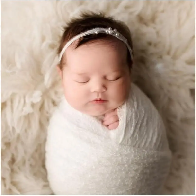 Newborn Photography Wraps Girl Baby Photo Props Wraps with Pearl Headband, Newborn Outfits for Photography Pictures Swaddle