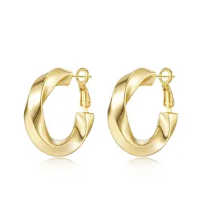 14K Gold Plated Twisted Hoop Earrings for Women,Women Daily Gift Earrings 30mm