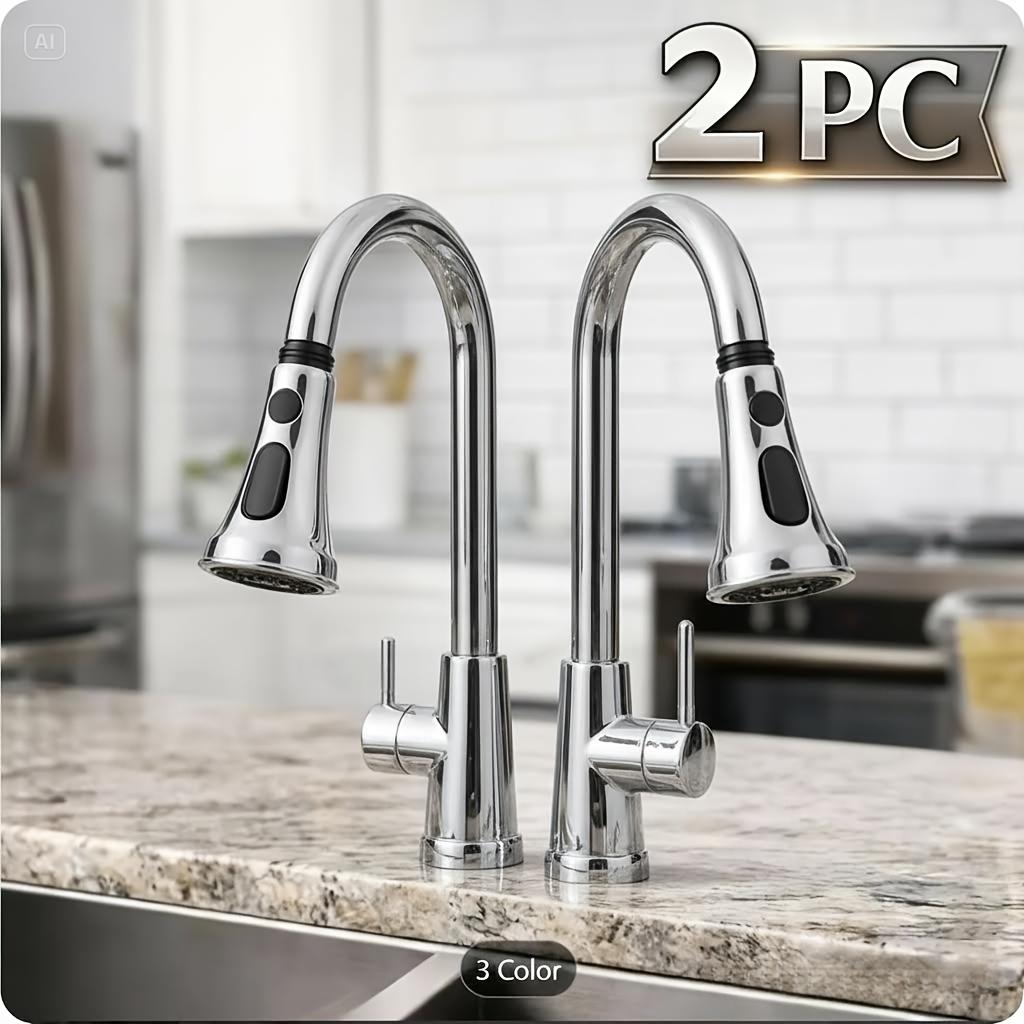 2pcs Kitchen Faucet Head Replacement Chrome, 3-Function Pull Down Faucet Spray Head Universal Pull-Out Sink Sprayer Nozzle, Easy Installation, High Pressurpre