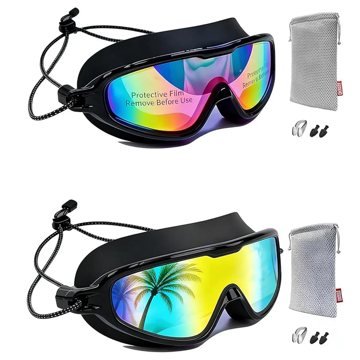 Aegend Swimming Goggles - Silicone Bungee Strap, Anti-Fog, No-Leak, Quick-Adjust Goggles for Youth and Adults, Silicone Swimming Goggles
