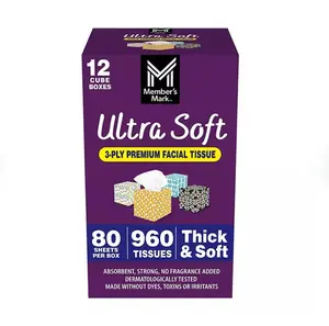 Ultra Soft 3-Ply Facial Tissues, 12 Cube Boxes, 80 tissues/box