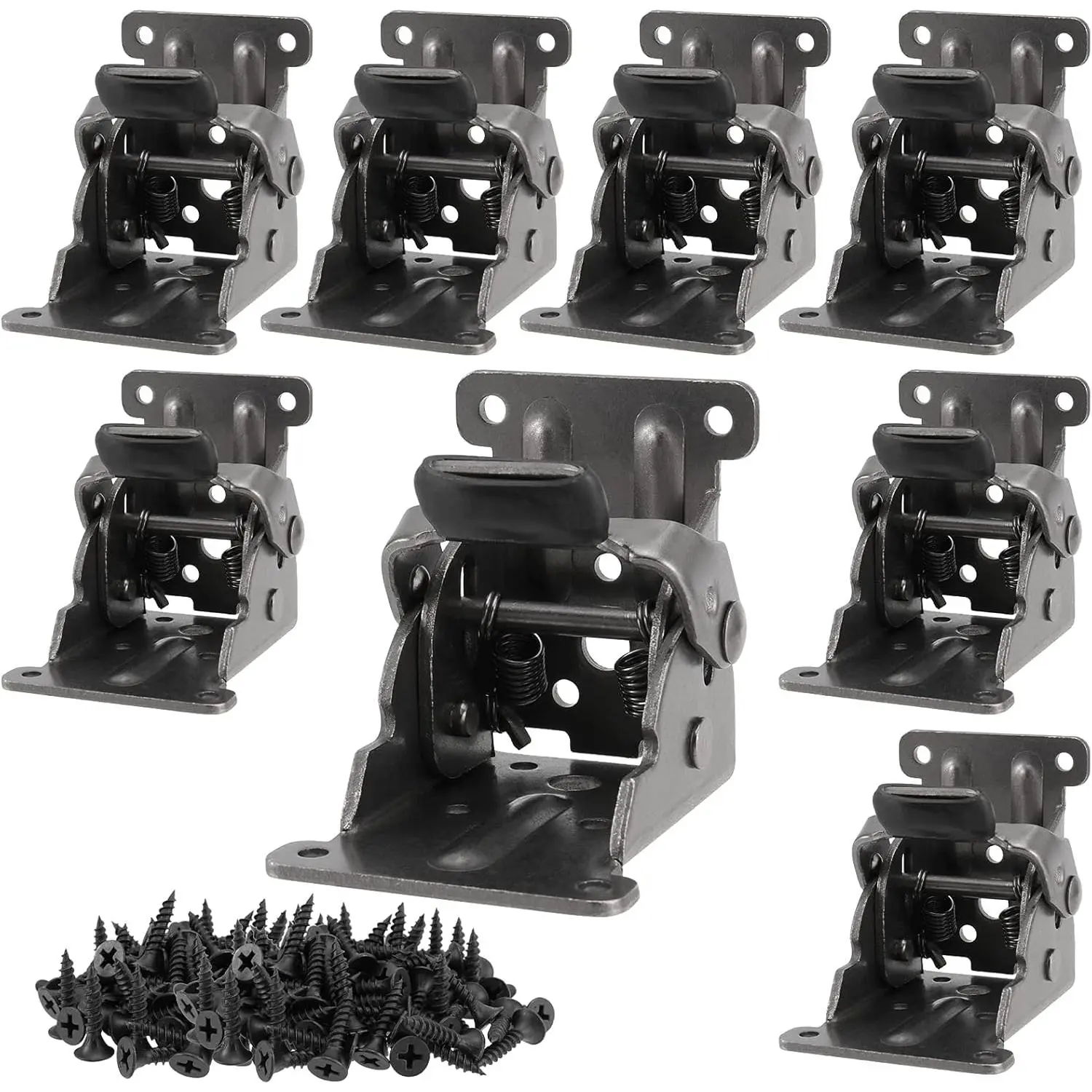 8 Pack Heavy Duty Foldable Steel Corner Brackets - 0-90 Degree Folding Locking Support with Spring Latch, Steel Plate Construction, 88 PCS Screws, Black/Bronze Options, Easy to Use, Classic Appearance for Tables Beds, Ideal for DIY Users, Dining Tables, A