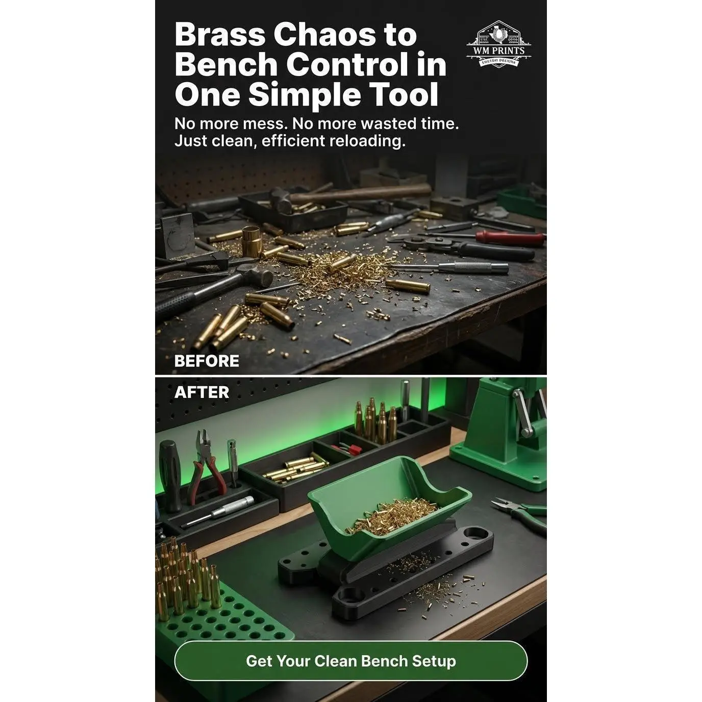 Brass Case Catcher & Tool Organizer for RCBS Trimmers, 3D-Printed PETG & PLA PRO Accessory for Mess-Free Shaving Collection, Trimmer