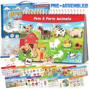 Tinyfunz Montessori Busy Book - Pre-Assembled Multi Activity Playset, Interactive Preschool Sensory Activity Board, Toddler Learning Toys with Flash Cards, Animal Icons, Stickers, Travel-Friendly Educational Gifts for Ages 3-7 (Birthday/Christmas)