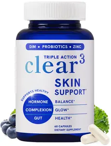 Clear Skin Acne Supplement with Zinc, DIM & Probiotics | 3-in-1 Balance, Clarify, Restore Support with Hyaluronic Acid & Skin Support Vitamins | For Women & Men | Oral Hormonal Acne Pills