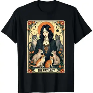 Summer 2026 UnisexSummer 2026 UnisexUnisex The Cat Lady Tarot Card Shirt Women Witchy Gothic Cat Mom T-Shirt Novelty Graphic T Shirt funny tshirt Undershirts Tees Casual Streetwear Classic Plain Men's Women Cotton Moisture WicGraphic Tee Breathable / Soft