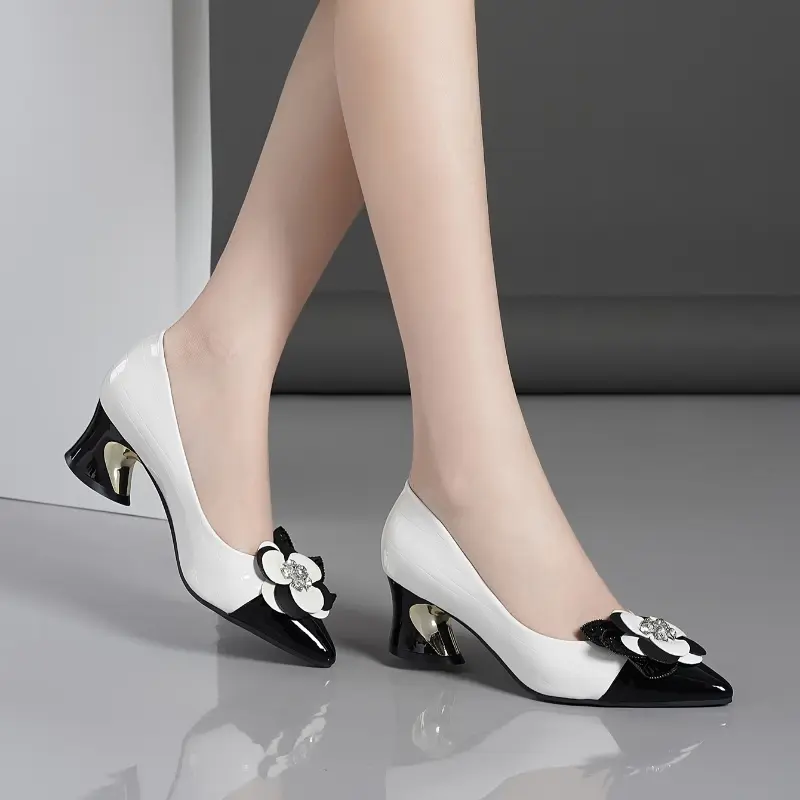 Women's Featherlight Polyurethane Pointed Toe Rhinestone Floral Heels 2025 - Crystal-Embellished Block Design, Classy Heels for Wedding Guests, Lightweight Fashionable Footwear, Wedding Guest