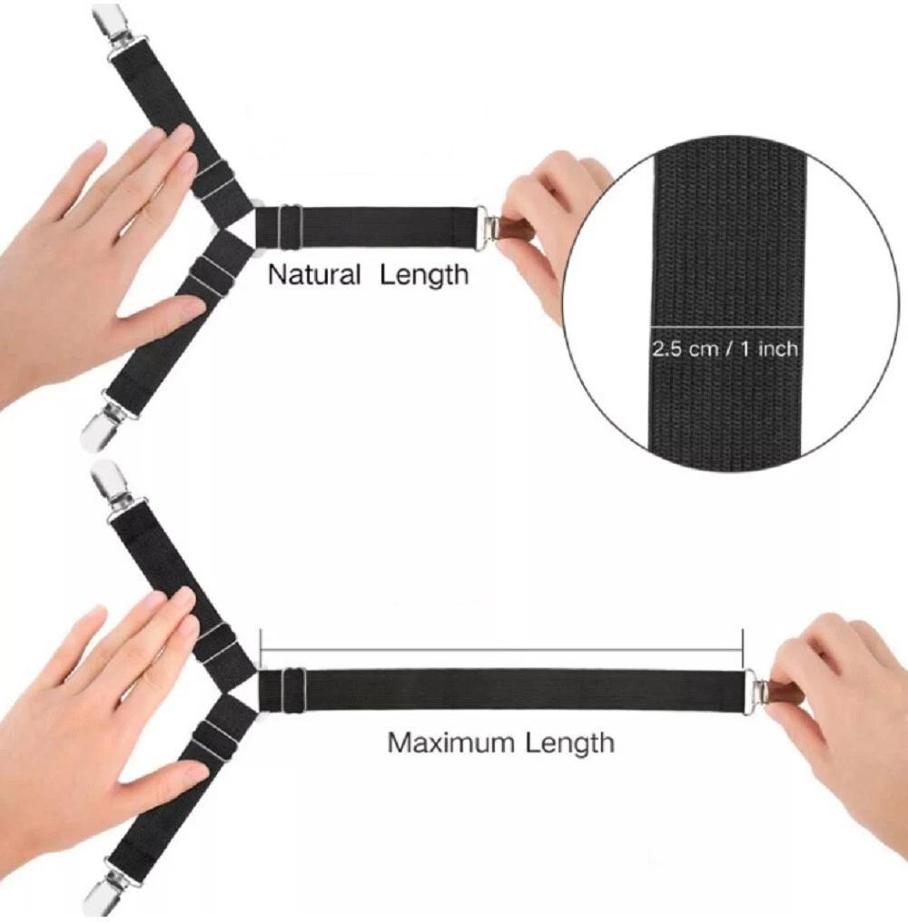 4 Pack Bed Sheet Holder Straps Adjustable Fitted Sheet Clips & Corner Grippers