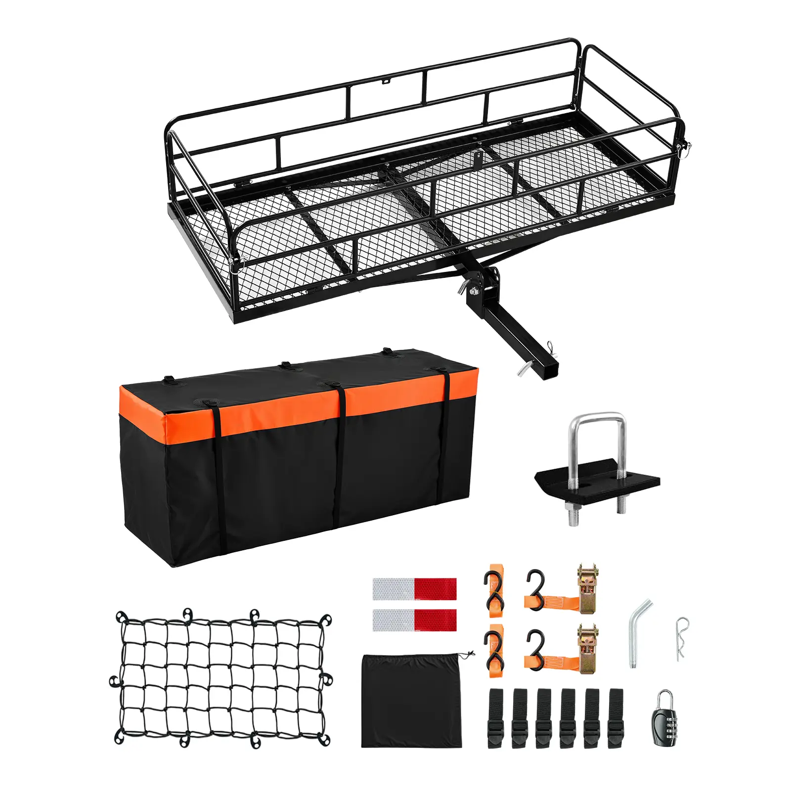 【Summerfinds】VEVOR 60" x 24" x 14",Hitch Cargo Carrier500 lbs Capacity Hitch Cargo Carrier with Cargo Net & Waterproof Cargo BagFolding Hitch Mount Cargo Carrier with Reflective ReminderFit for SUVs