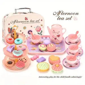 Girls' Pretend Play Food Set, Pretend Cooking Set, Realistic Dessert Cake Coffee Tea Party Afternoon Teatime Toy, Kids Role-Playing Kitchen Accessories