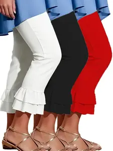 3457 3-pack solid color best-selling fashionable women’s elastic capri pants with an elastic waistband, medium stretch knit fabric, all-season casual leggings/capris Drape Cropped Top Cropped Chiffon Bottom Bag Womenswear Fit Breathable Basic