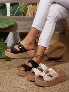 Women's Fashionable Gingham Pattern Platform Sandals, Casual Comfortable Platform Sandals for Summer, Female All-match Round Toe Sandals for Daily Wear, Walking Shoes