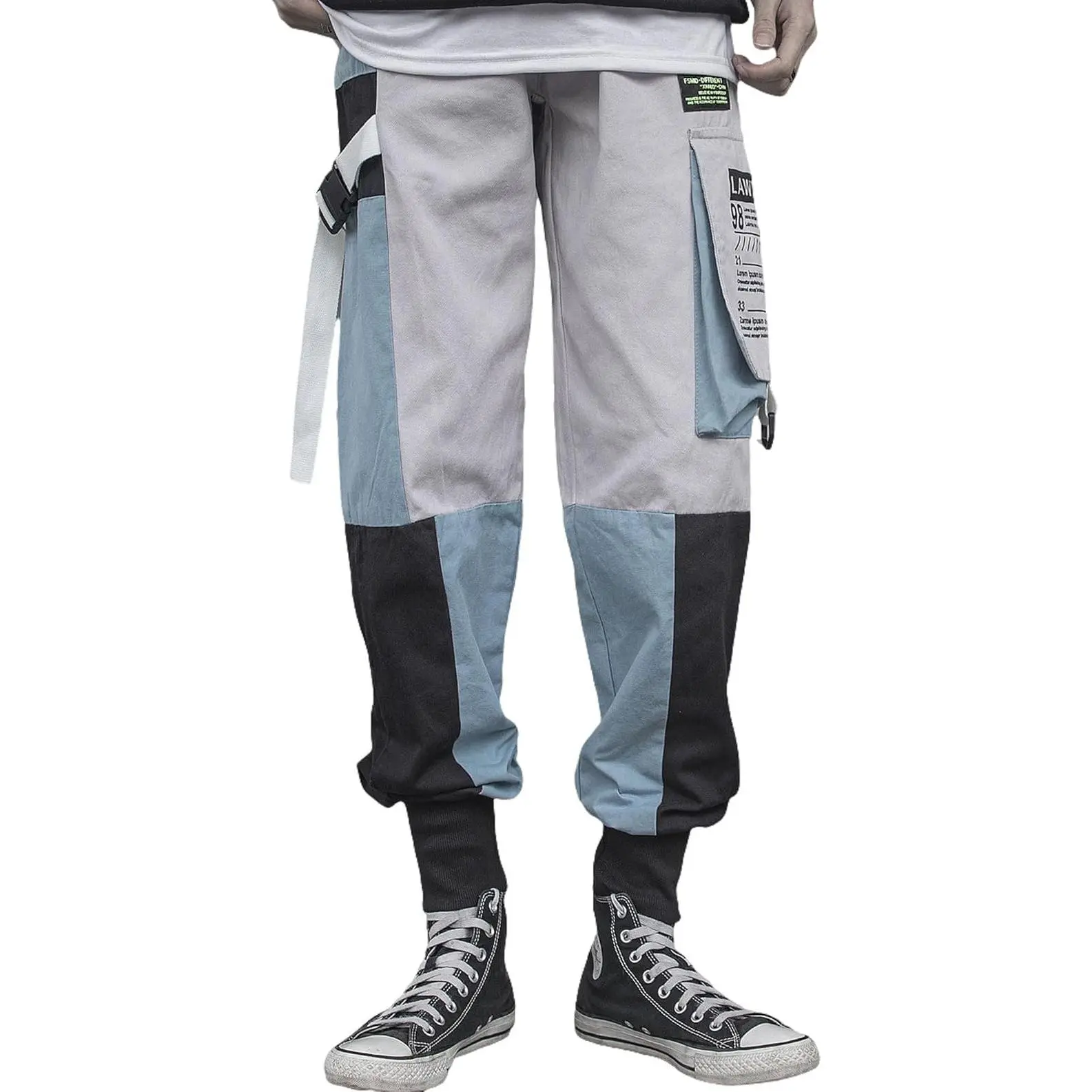 Men'S Functional Japanese Hip Hop Pants Tactical Techwear Harem Streetwear Sweatpants Cyberpunk Tactical Joggers Cargo Pants for Men(Blue,Xl)