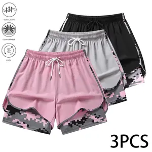 3PCS women’s summer sports shorts, built-in lining, drawstring design, elastic waistband — suitable for outdoor sports, fitness, running, and everyday wear; women’s shorts, sports shorts, women’s clothing