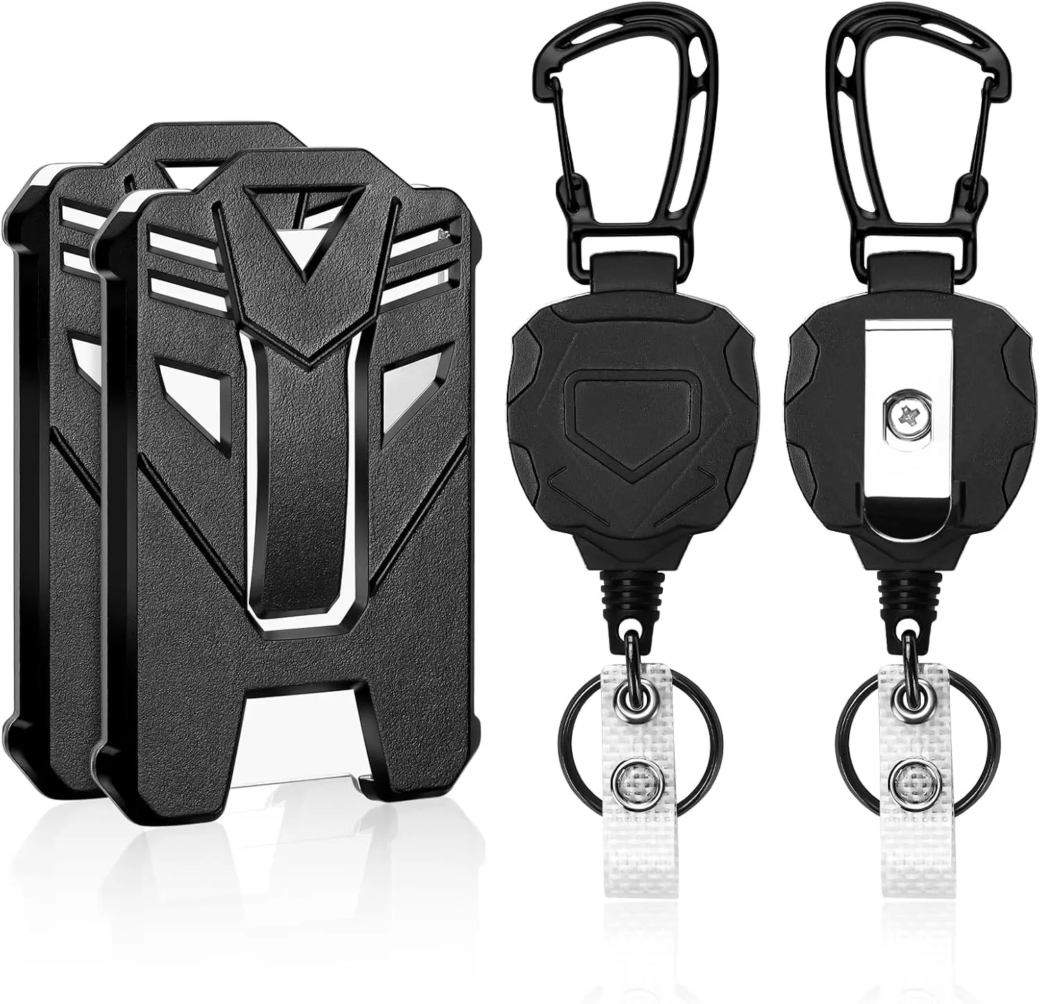 2 Pack Retractable Badge Holder, Heavy Duty Badge Reels with ID Badge Holder,Tactical Id Card Holder Vertical Id Holder with Carabiner Keychain...
