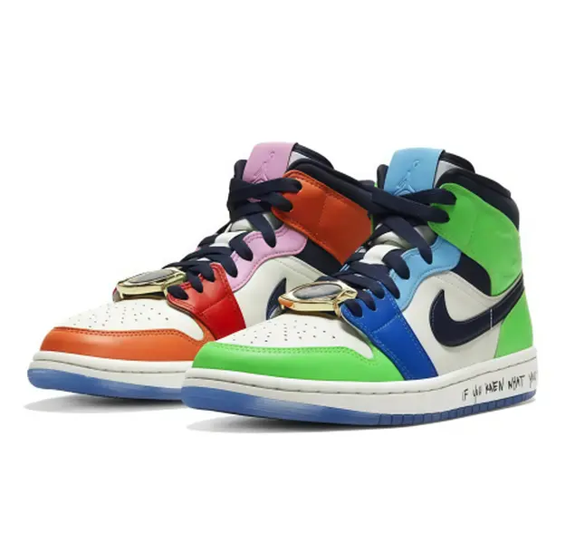 AJ1 Mid Fearless Melody Ehsani Unisex Multicolor Mismatch Sneakers Fashion Street Skate Shoes With Watch Charm